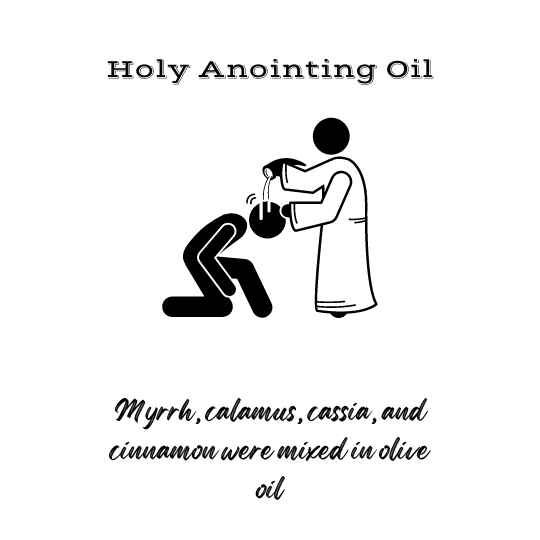 Holy Anointing oil was made by mixing myrrh, cassia, cinnamon and calamus in olive oil