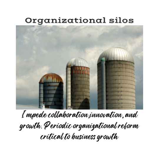 Organizational silos impede collaboration, and retard business growth. Undertake periodic organizational reform.
