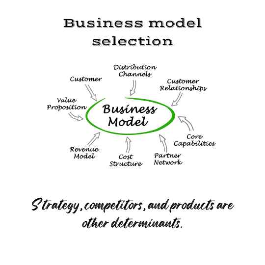 Business model selection choice is influenced by strategy, competitors, products and customers.